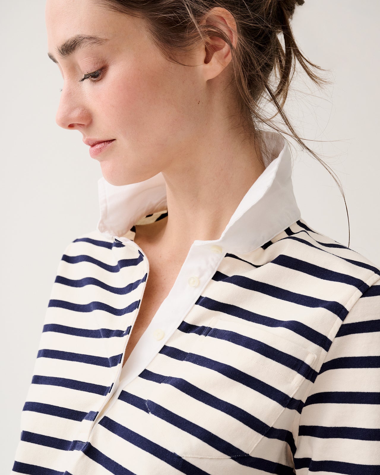 Franny Rugby Polo in Ivory/Navy Heavy Jersey