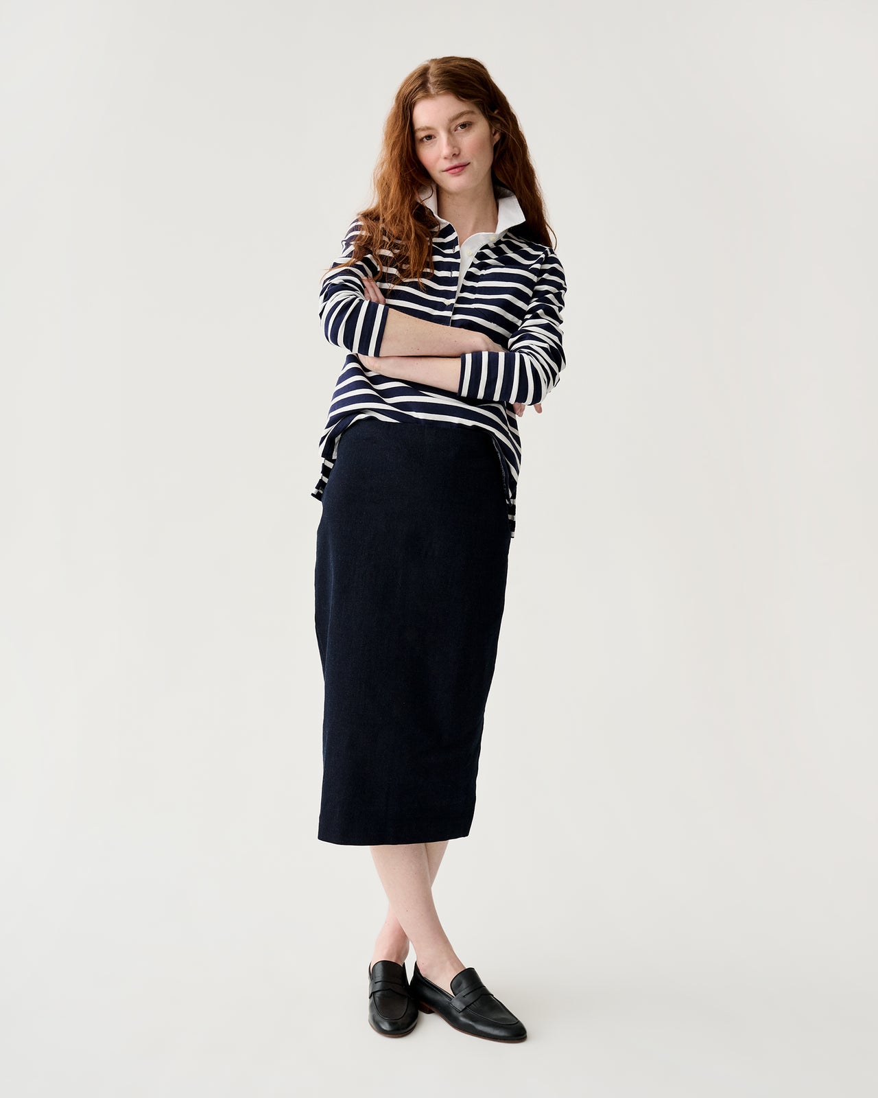 Franny Rugby Polo in Navy/White Heavy Jersey