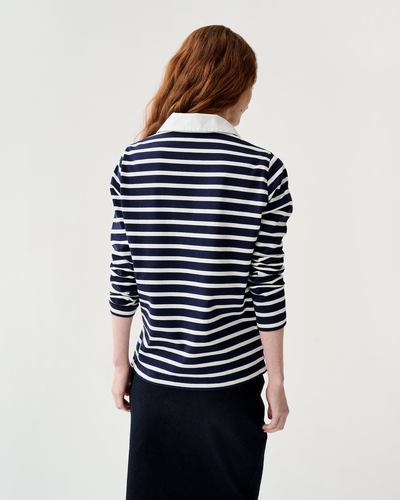 Franny Rugby Polo in Navy/White Heavy Jersey