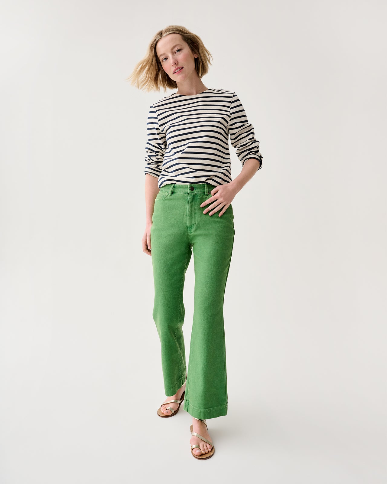 Kendall Flare 5-Pocket Jean in Green Stretch Canvas
