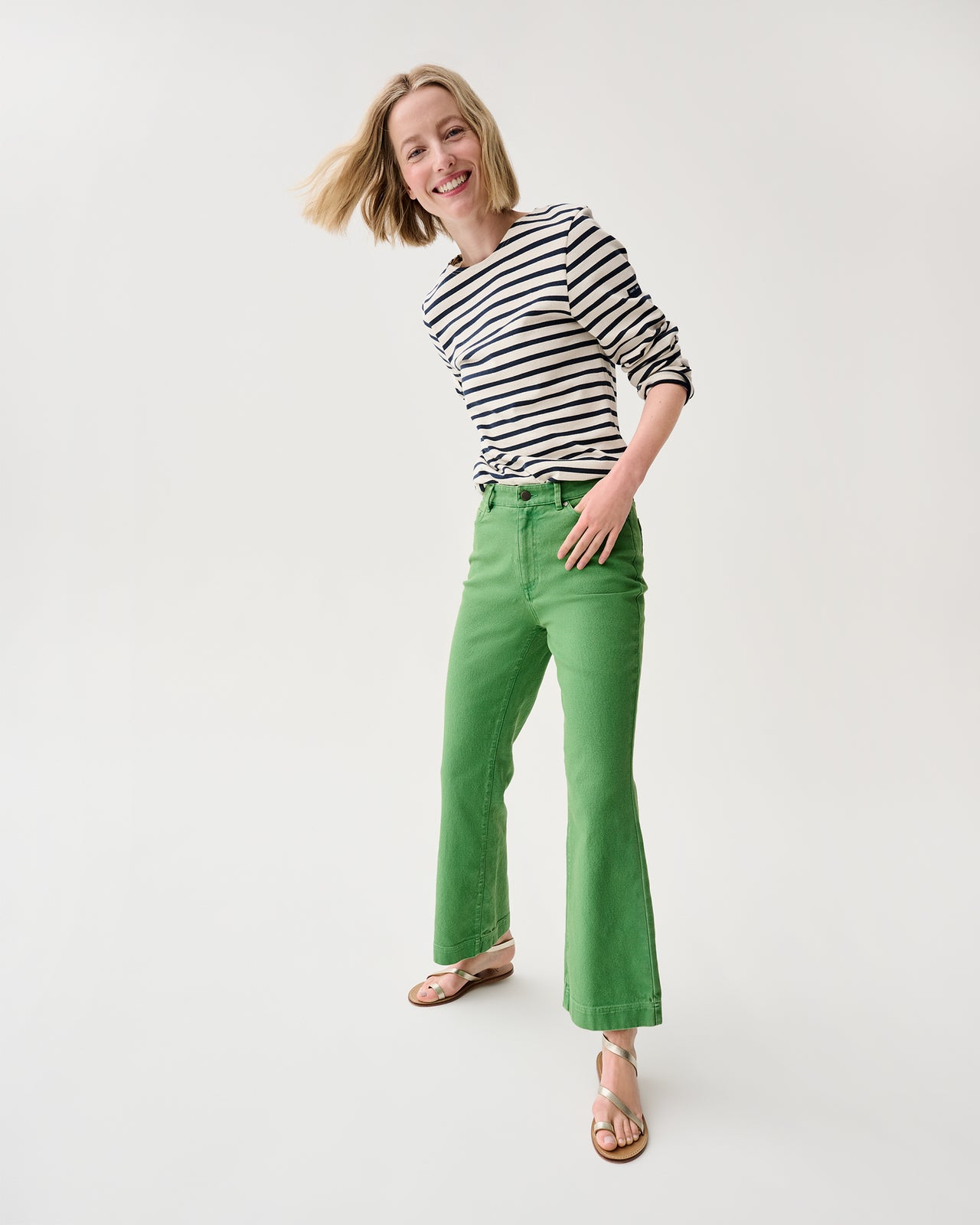 Kendall Flare 5-Pocket Jean in Green Stretch Canvas