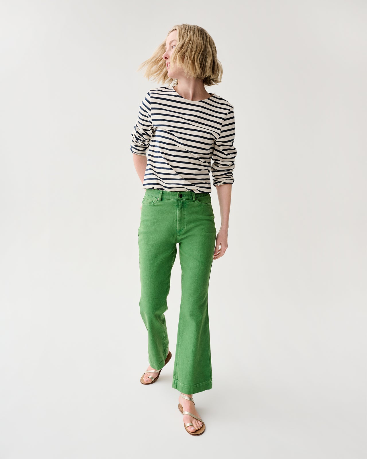 Kendall Flare 5-Pocket Jean in Green Stretch Canvas