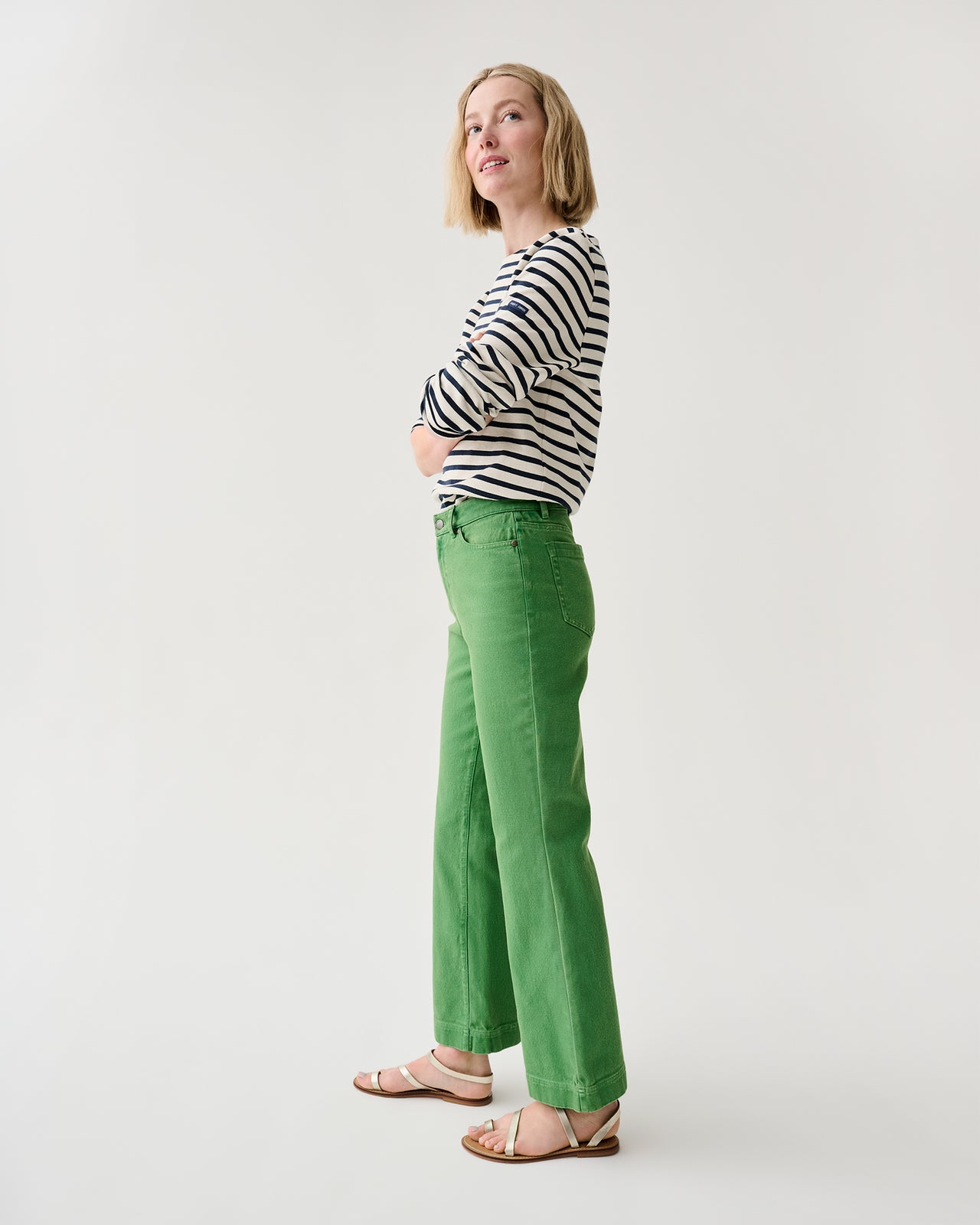 Kendall Flare 5-Pocket Jean in Green Stretch Canvas