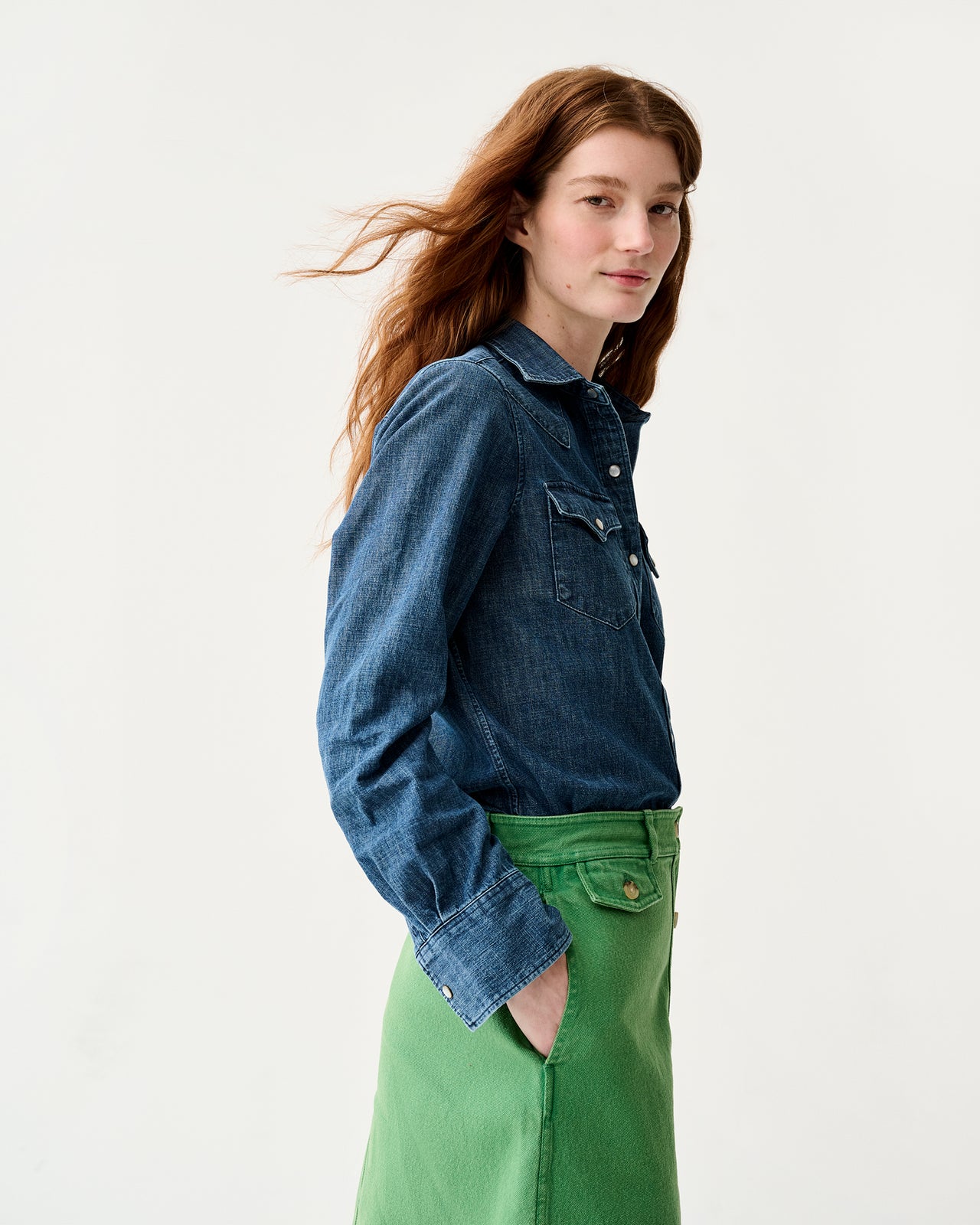 Western Shirt in 3-Year Indigo Lightweight Denim