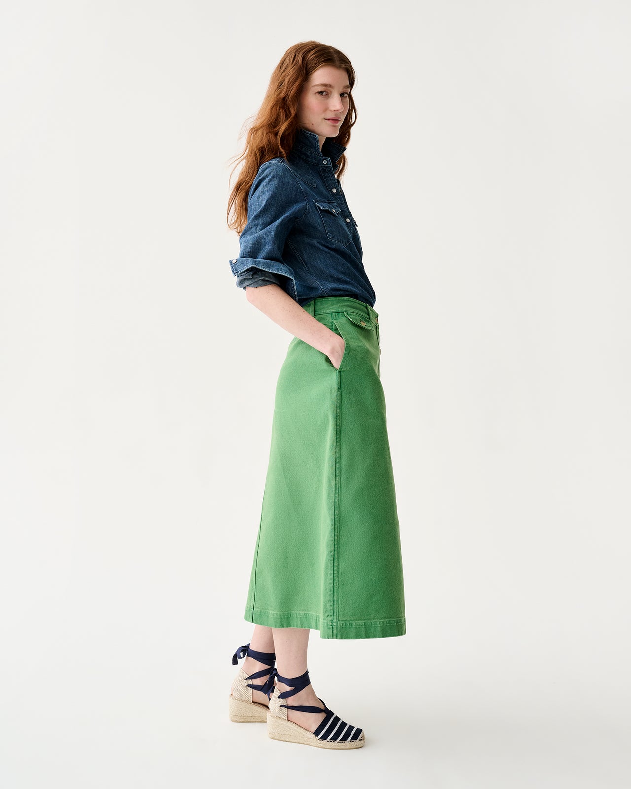 Robin Skirt in Green Stretch Canvas