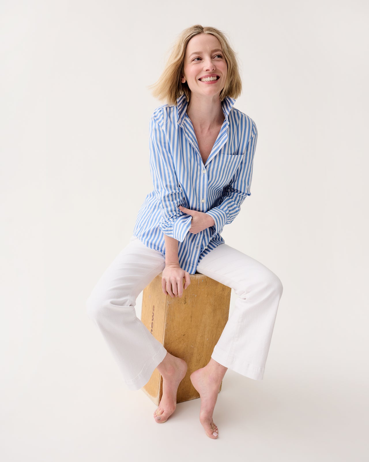 Sidney Shirt in Blue/White Awning Stripe Poplin
