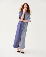 Load image into Gallery viewer, Mandarin Talitha Shirtdress in Navy/White Mixed Stripe Poplin
