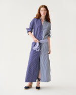 Load image into Gallery viewer, Mandarin Talitha Shirtdress in Navy/White Mixed Stripe Poplin
