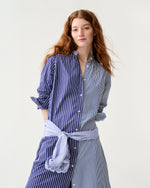 Load image into Gallery viewer, Mandarin Talitha Shirtdress in Navy/White Mixed Stripe Poplin
