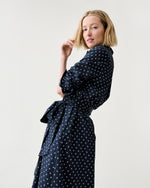 Load image into Gallery viewer, Annette Dress in Navy Leaf Printed Crinkle Cotton
