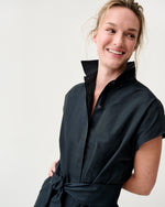 Load image into Gallery viewer, Gianna Maxi Collared Shirtdress in Navy Nylon Faille
