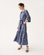 Load image into Gallery viewer, Aba Maxi Dress in Navy/Blue Peony Buds Printed Silk Twill
