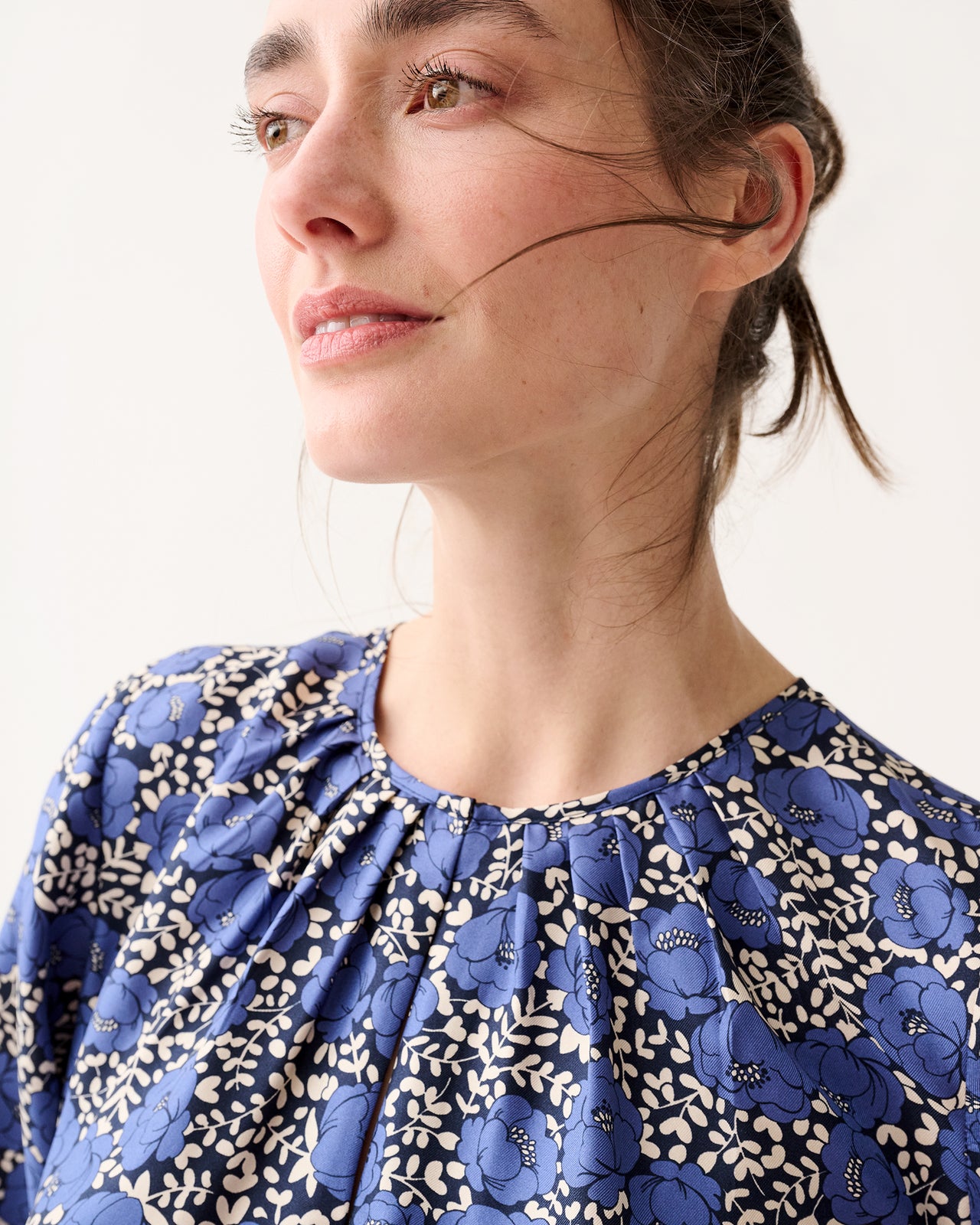 Aba Maxi Dress in Navy/Blue Peony Buds Printed Silk Twill