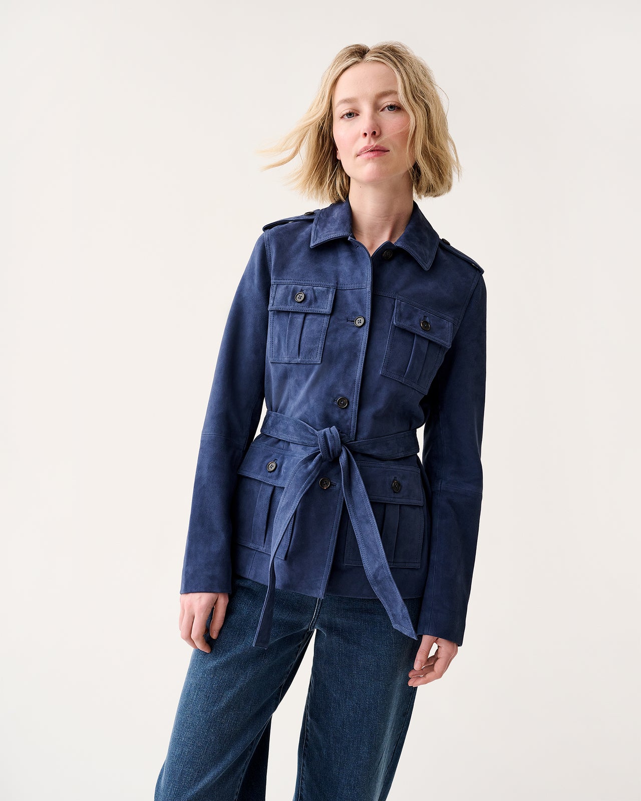 Safari Jacket in Bright Navy Suede
