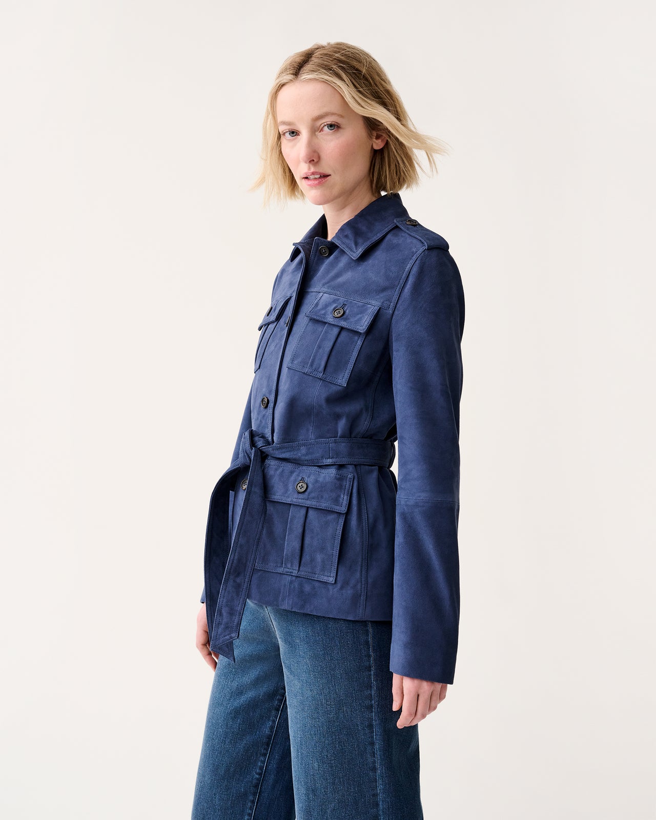 Safari Jacket in Bright Navy Suede