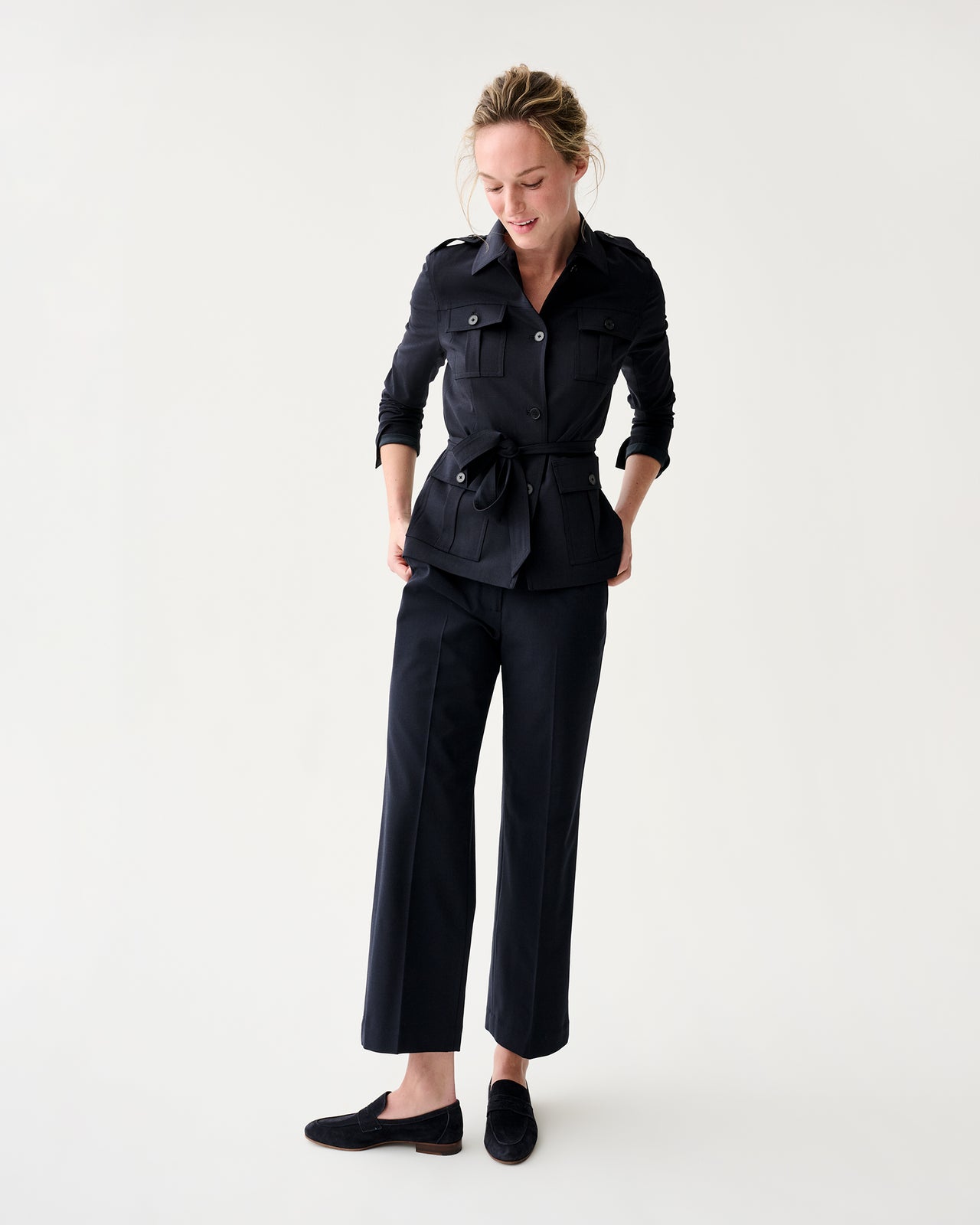 Safari Jacket in Navy Bi-Stretch Tropical Wool