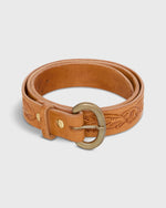 Load image into Gallery viewer, Hand-Tooled Belt in Russet Floral Leather
