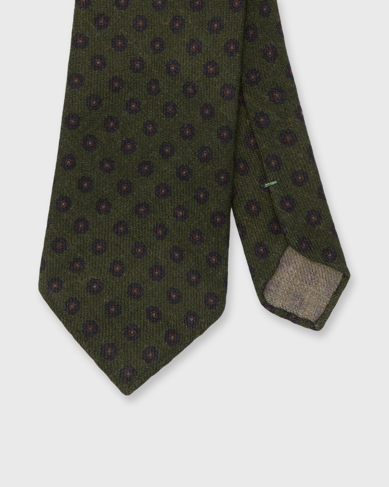 Hand-Rolled Wool Print Tie in Fern/Navy/Rust Flower