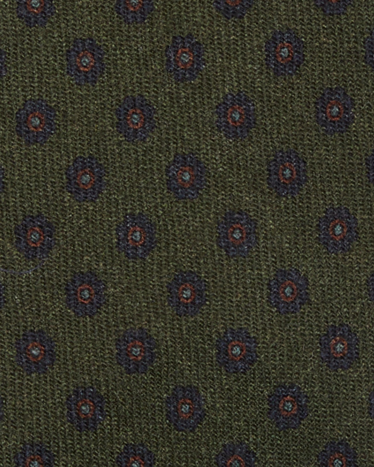 Hand-Rolled Wool Print Tie in Fern/Navy/Rust Flower