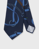 Load image into Gallery viewer, Silk Print Tie in Navy/Brown Equestrian
