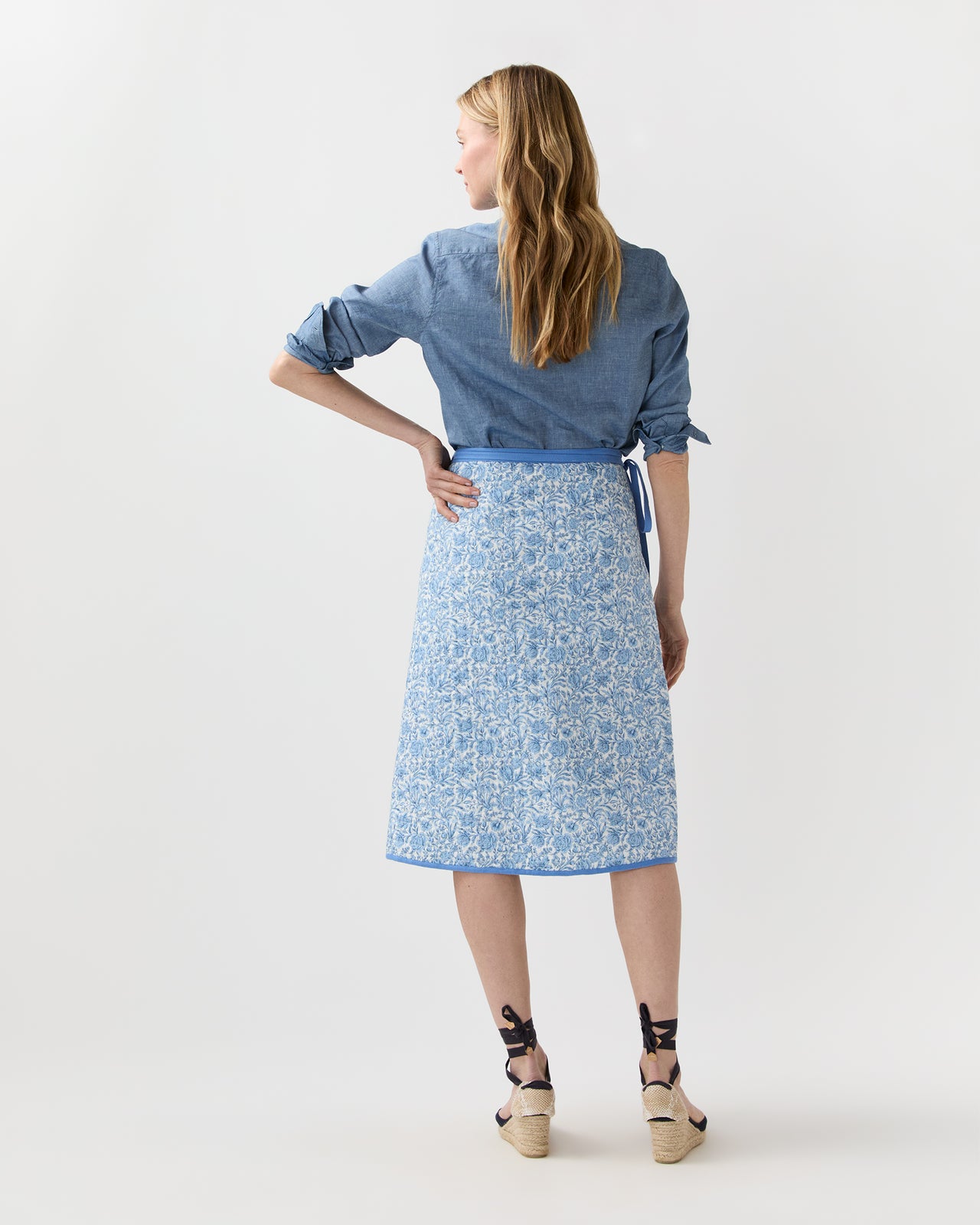 Quilted Adley Wrap Skirt in Green/Blue Sambourne Liberty Fabric