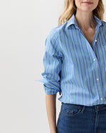 Load image into Gallery viewer, Sidney Shirt in French Blue/Green Multi Stripe Poplin
