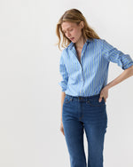 Load image into Gallery viewer, Sidney Shirt in French Blue/Green Multi Stripe Poplin

