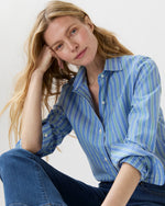 Load image into Gallery viewer, Sidney Shirt in French Blue/Green Multi Stripe Poplin

