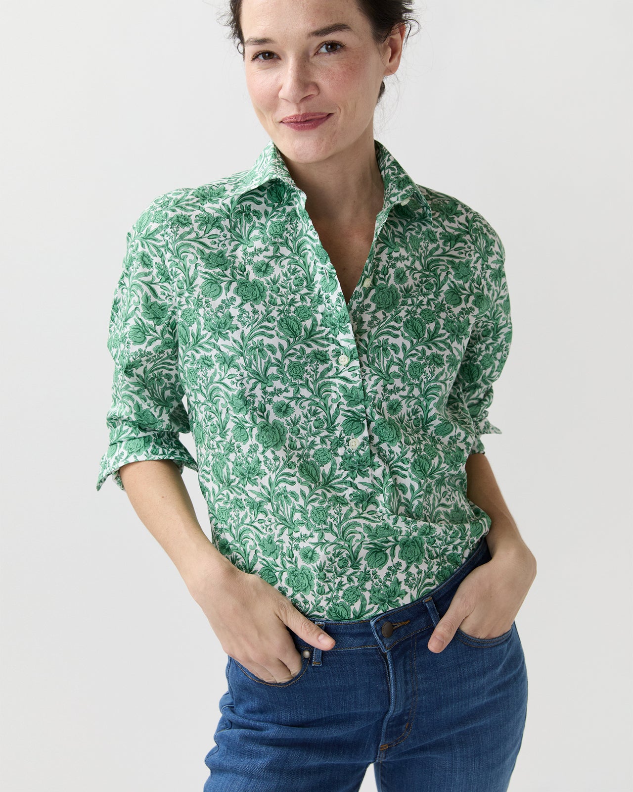 Tomboy Popover Shirt in Green Sambourne Liberty Fabric