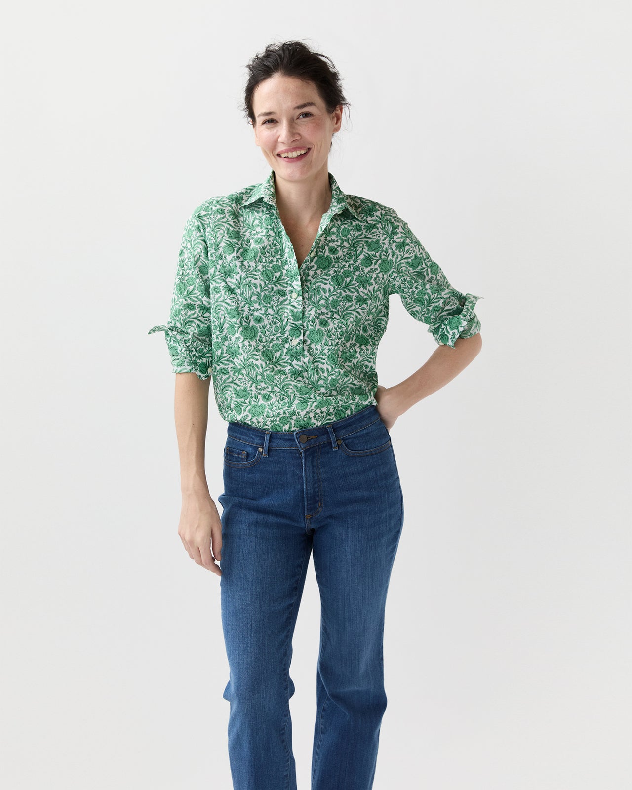 Tomboy Popover Shirt in Green Sambourne Liberty Fabric