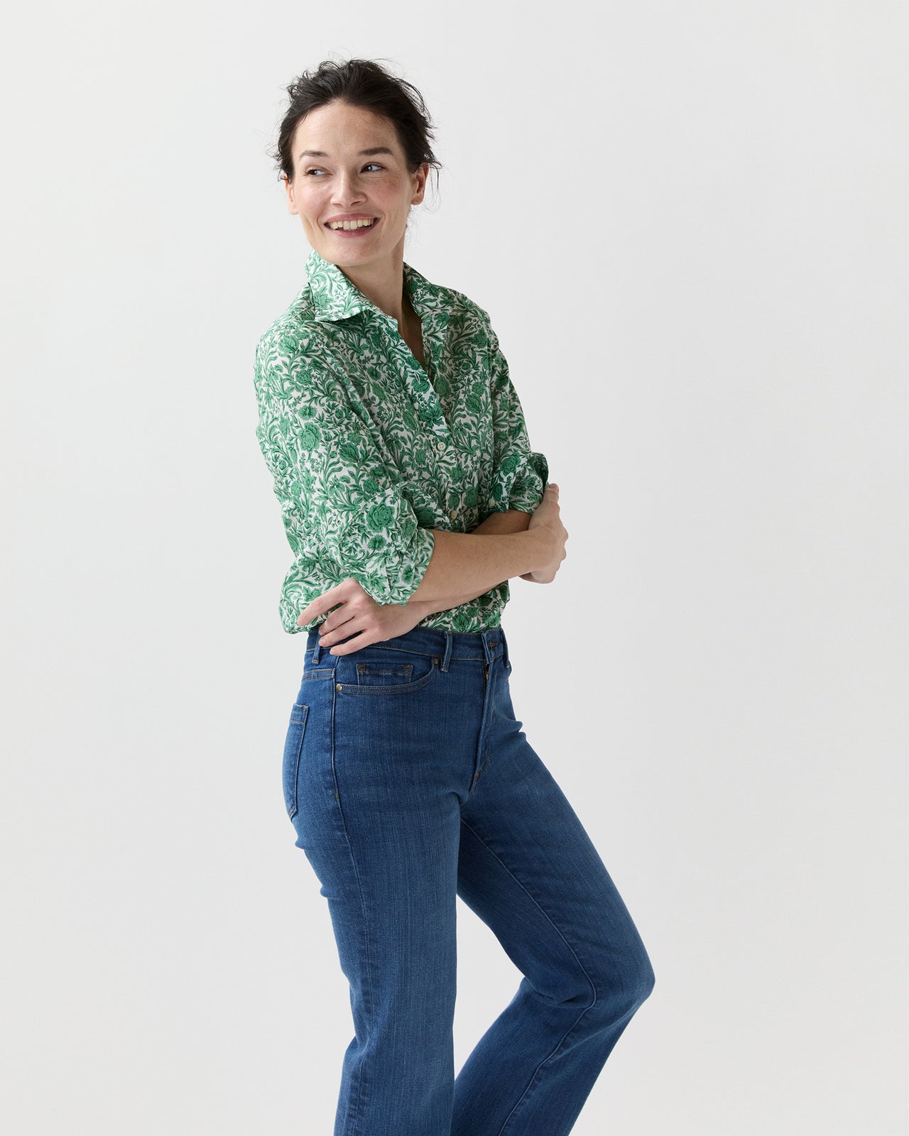 Tomboy Popover Shirt in Green Sambourne Liberty Fabric