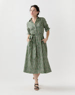 Load image into Gallery viewer, Classic Shirtwaist Dress in Green Floral Stripe Printed Poplin
