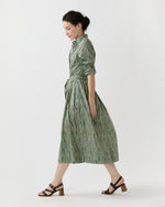 Load image into Gallery viewer, Classic Shirtwaist Dress in Green Floral Stripe Printed Poplin

