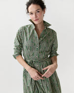 Load image into Gallery viewer, Classic Shirtwaist Dress in Green Floral Stripe Printed Poplin
