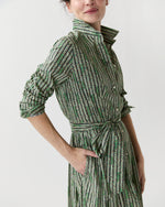 Load image into Gallery viewer, Classic Shirtwaist Dress in Green Floral Stripe Printed Poplin
