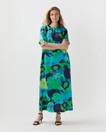 Load image into Gallery viewer, Paige Maxi Dress in Blue/Green Floral Printed Silk Charmeuse
