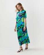 Load image into Gallery viewer, Paige Maxi Dress in Blue/Green Floral Printed Silk Charmeuse
