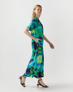 Load image into Gallery viewer, Paige Maxi Dress in Blue/Green Floral Printed Silk Charmeuse
