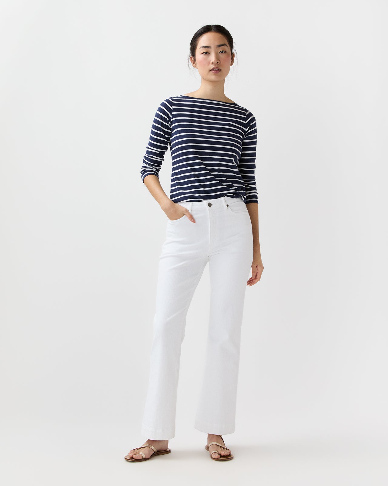 Kendall Flare 5-Pocket Jean in White Stretch Denim