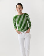 Load image into Gallery viewer, Long-Sleeved Boatneck Tee in Green/White Stripe Jersey
