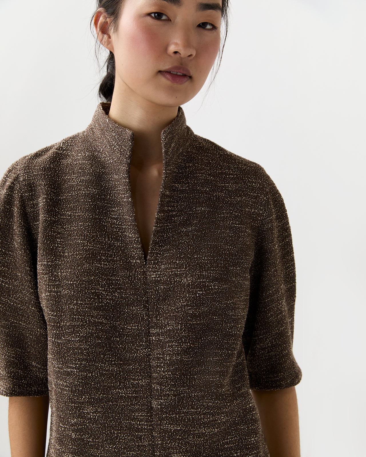 Violetta Top in Brown/Ivory Speckled Knit