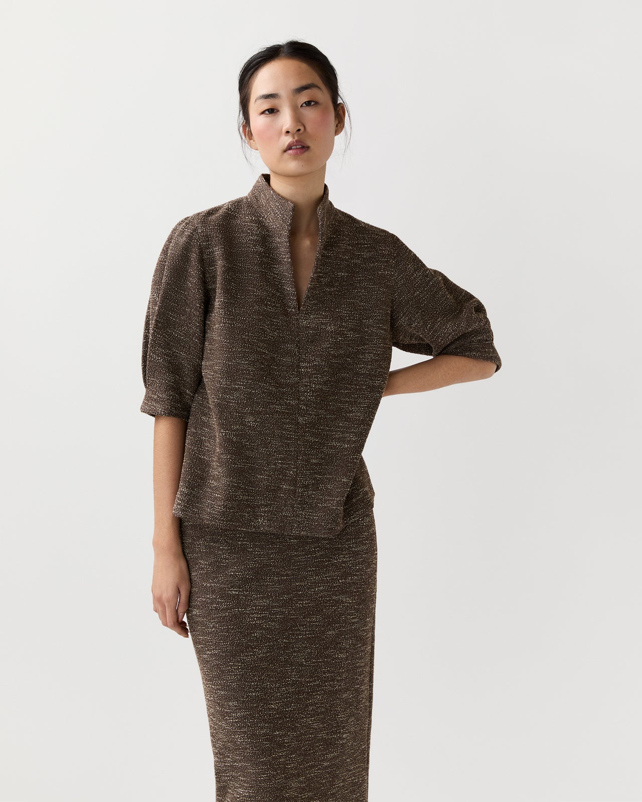 Violetta Top in Brown/Ivory Speckled Knit