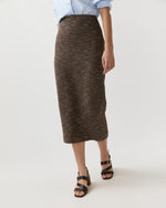 Load image into Gallery viewer, Long Pull-On Skirt in Brown/Ivory Speckled Knit
