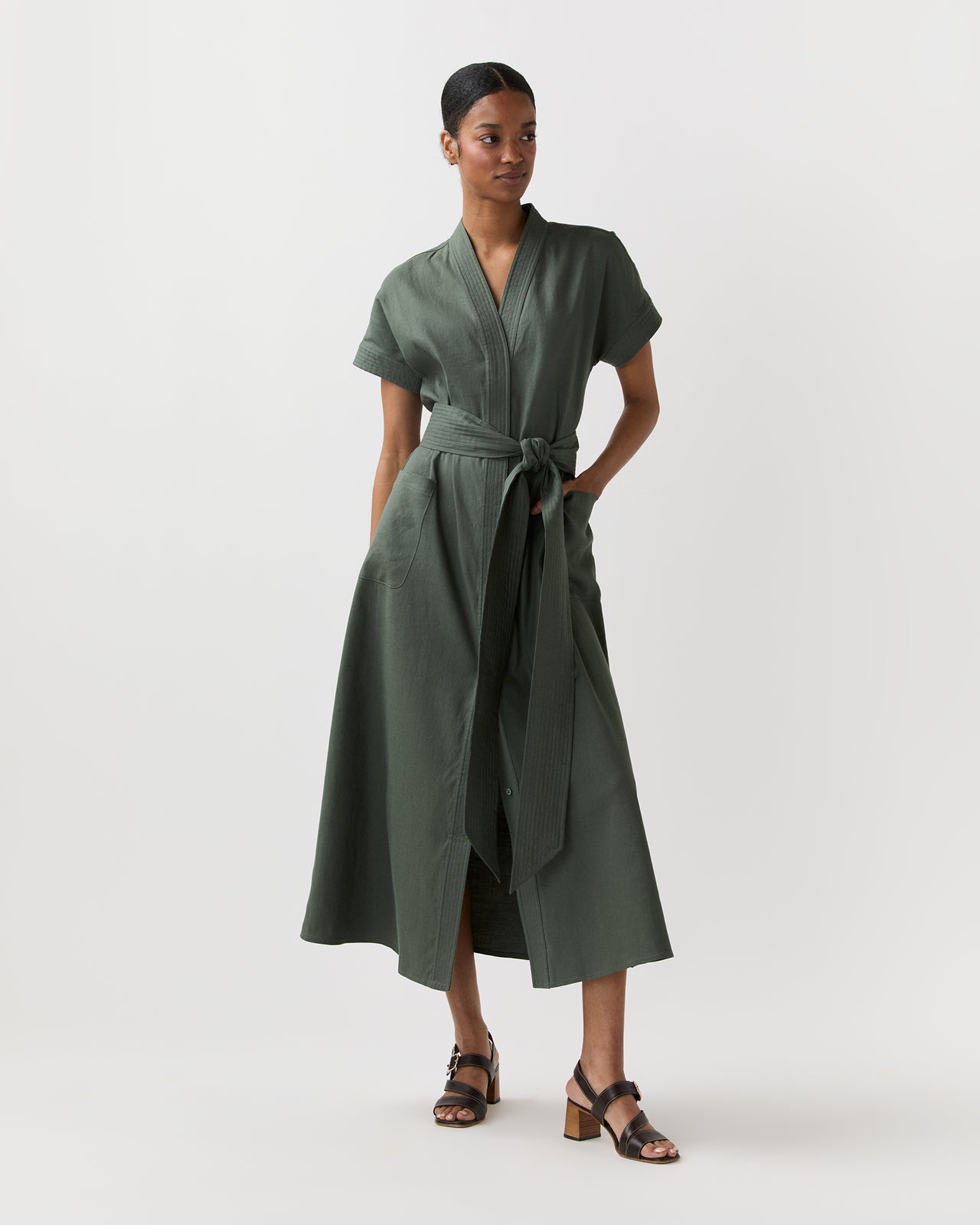 Lianna Dress in Olive Stretch Cotolino