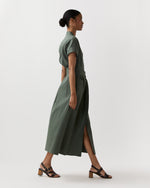 Load image into Gallery viewer, Lianna Dress in Olive Stretch Cotolino
