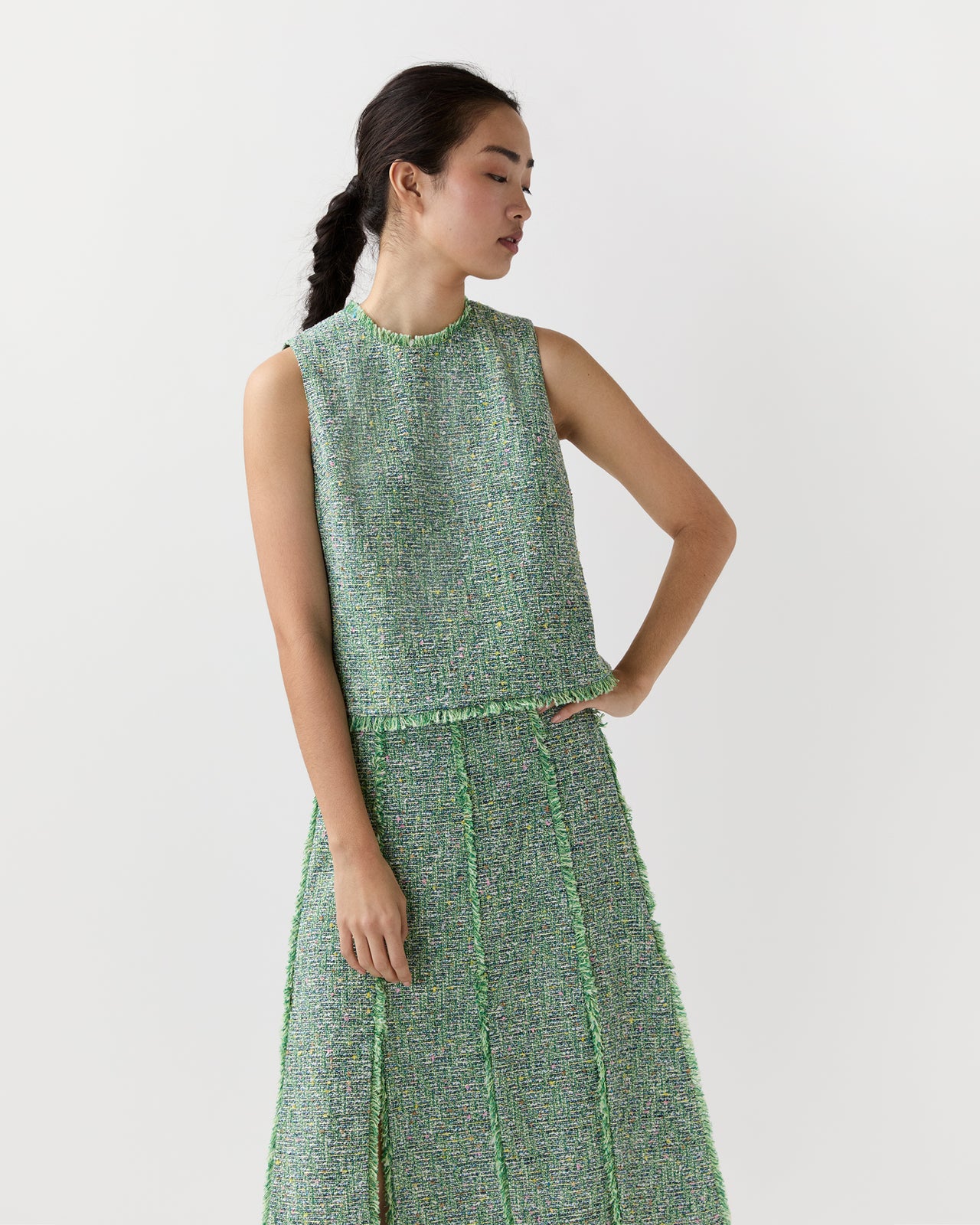 Mimi Top in Grass/Multi Speckled Tweed