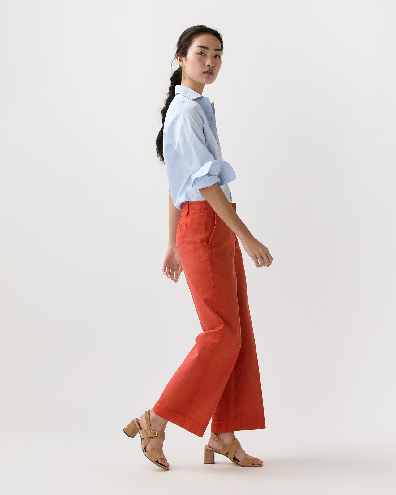 Frankie Cropped Pant in Orange Stretch Canvas