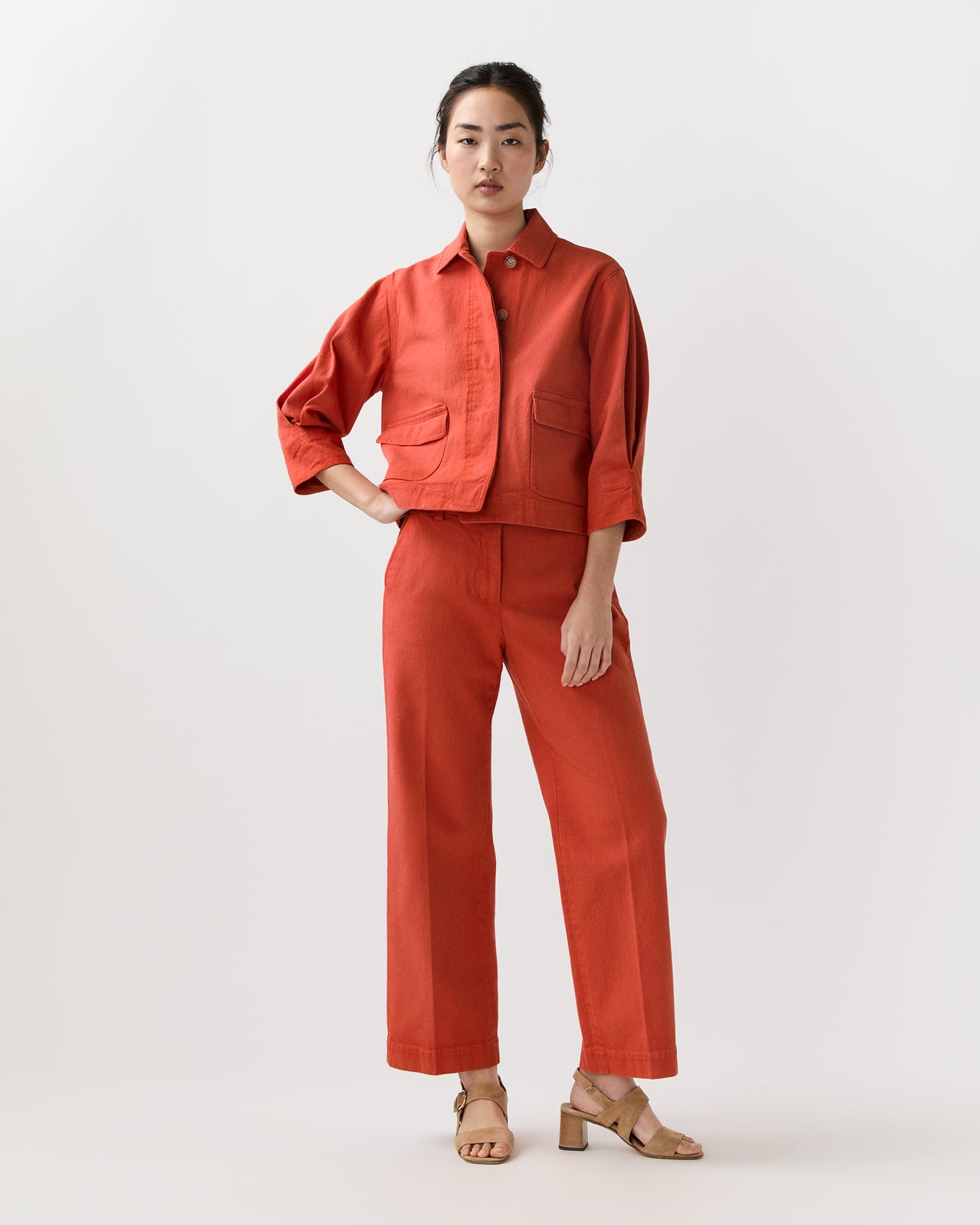 Frankie Cropped Pant in Orange Stretch Canvas