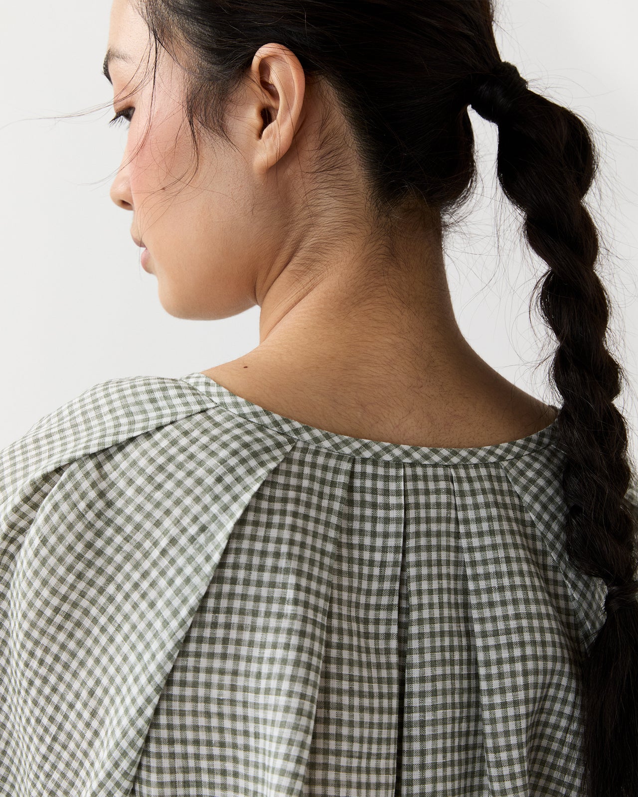 Victoria Blouse in Olive Gingham Sahara Linen
