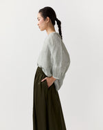 Load image into Gallery viewer, Victoria Blouse in Olive Gingham Sahara Linen
